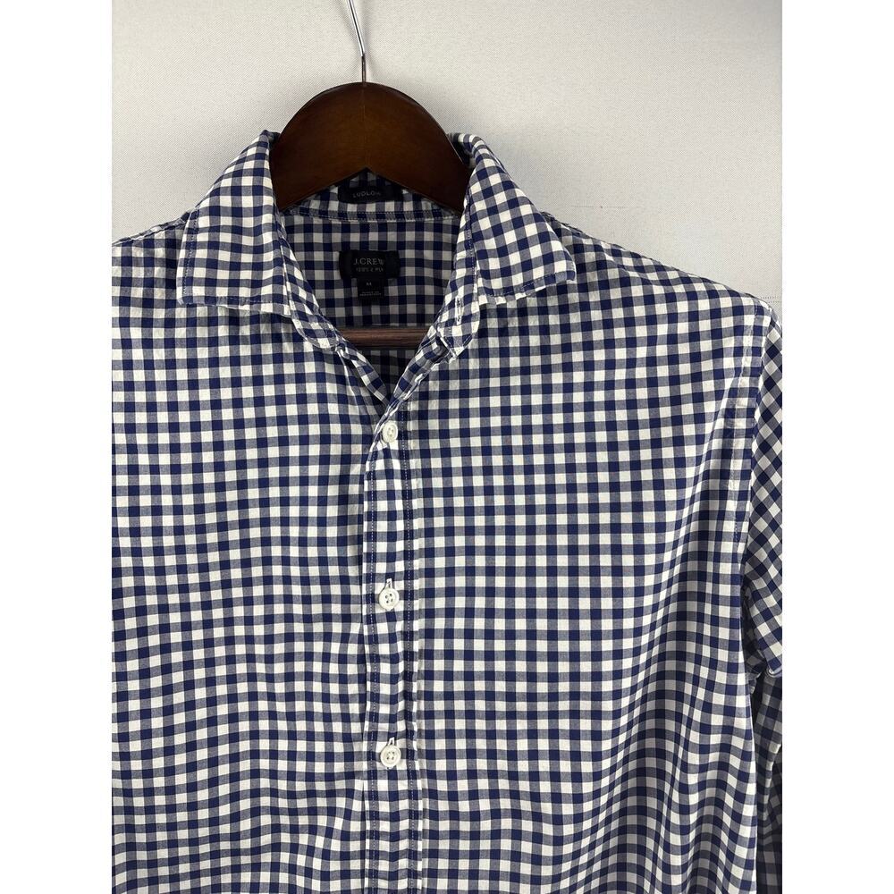 Men’s J.Crew Medium Blue & White Gingham Button Up - Picture 2 of 5